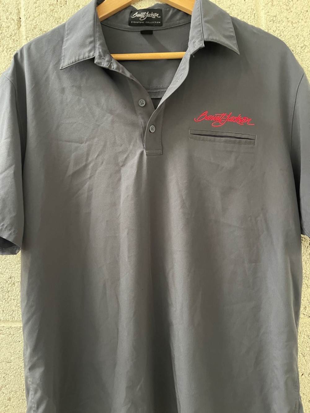 Barrett Jackson Men's Gray Polo Shirt with Red Script Logo